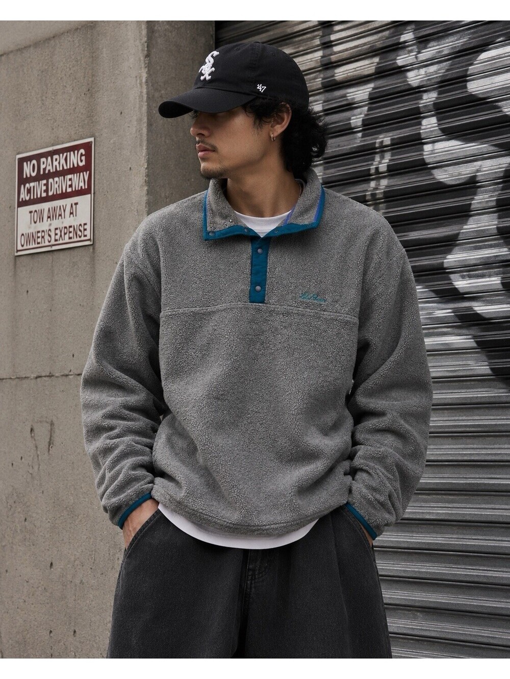Vintage L.L.Bean Snap-T Fleece Pullover – Gray/Teal Outdoor Fleece
